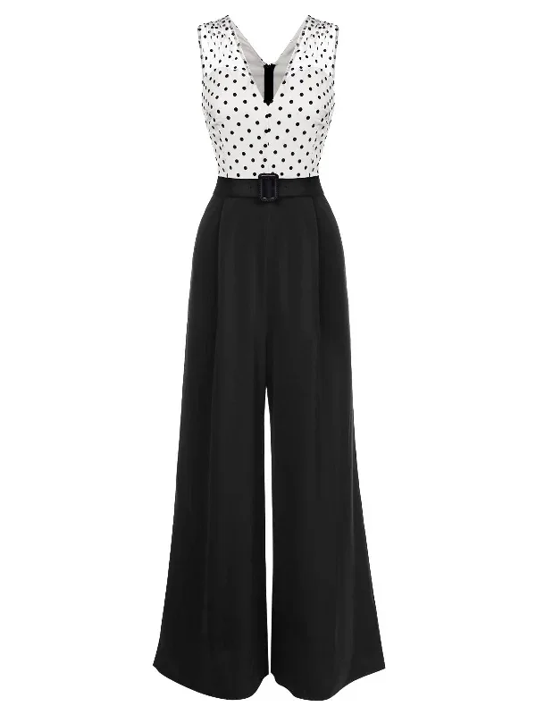 1930s Polka Dot Patchwork Belt Jumpsuit