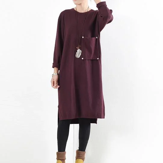 2017 fall burgundy casual cotton sweaters dresses plus size stylish slim mid knit dress