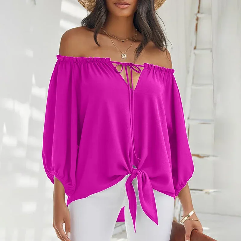 2022-juliafashion-women-fashion-solid-casual-shirt-lady-off-shoulder-long-sleeve-blouse-lace-up-casual-tops