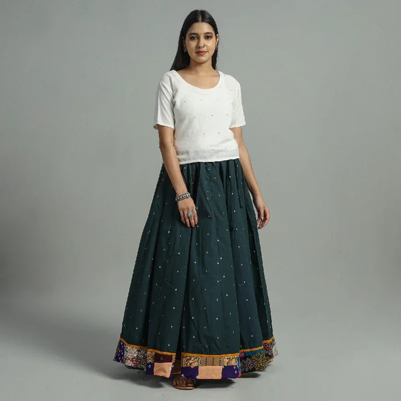 Green - Jacquard Patchwork 24 Kali Cotton Long Skirt 13