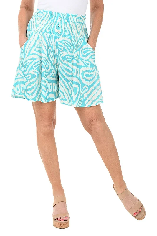 Turquoise Damask Linen Culotte Short