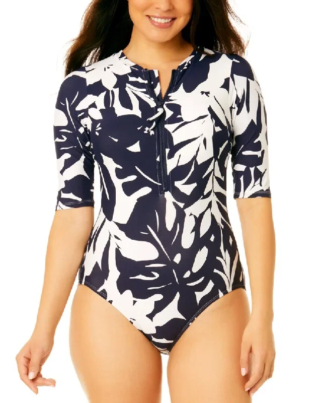 Anne Cole Half Sleeve Front Zip One-Piece