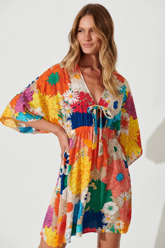 Ava Dress In Bright Multi Floral