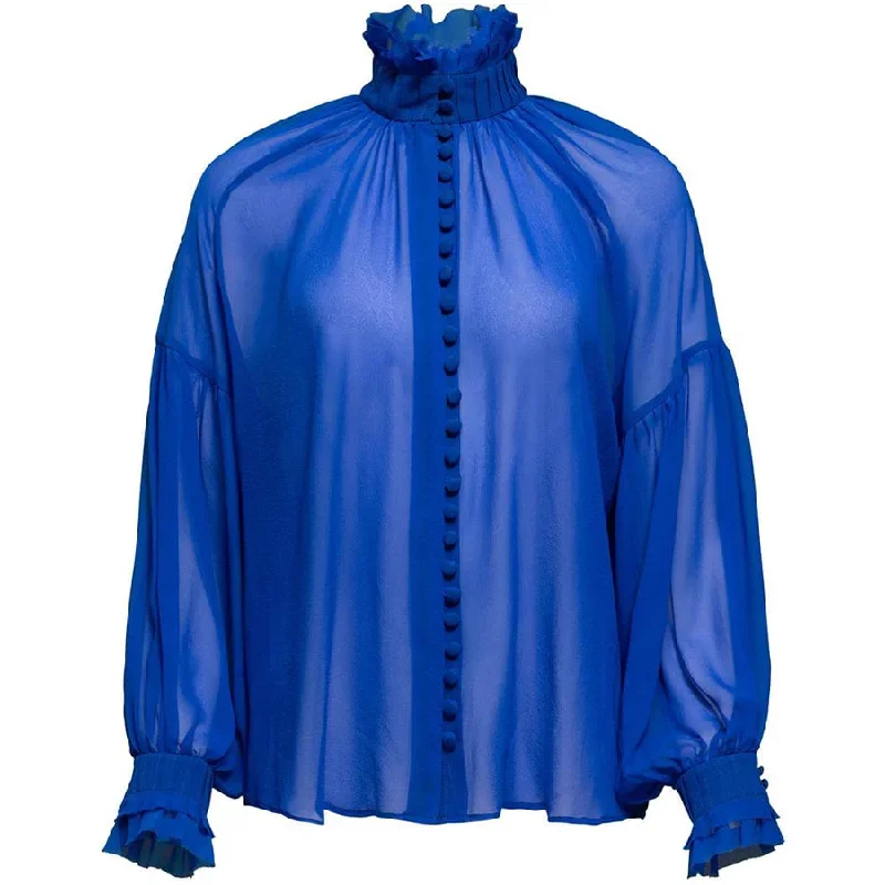 LONG SLEEVE BLOUSE ""BABETT"" IN CHIFFON SILK IN BLUE