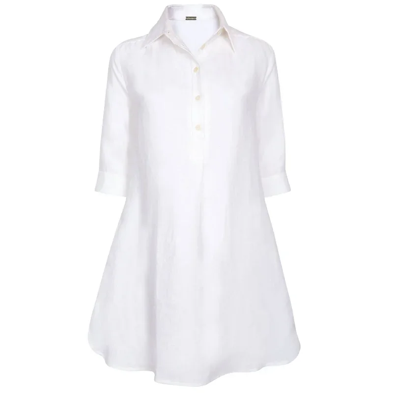 ORGANIC LINEN SHIRT DRESS "BAHAMAS" IN WHITE