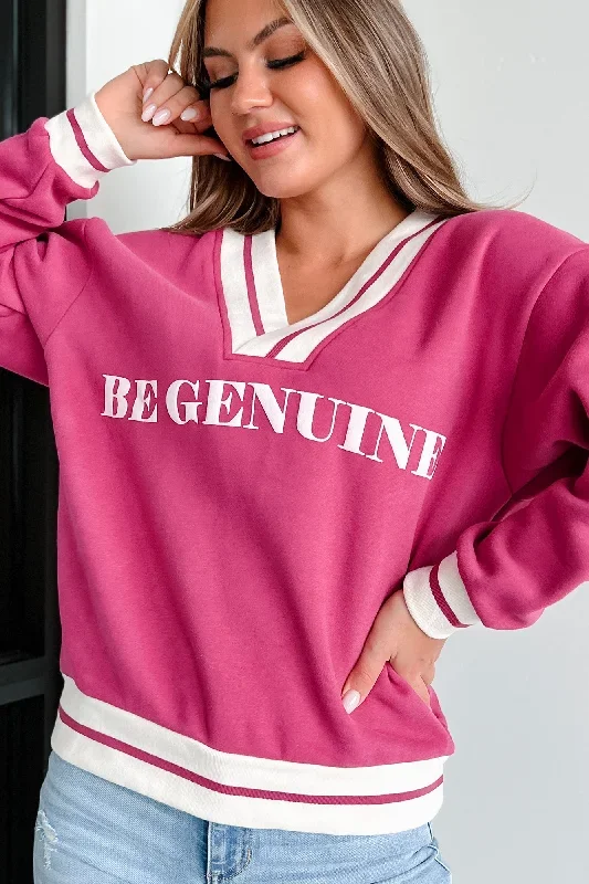 Be Genuine Varsity Stripe Graphic Sweater (Raspberry)