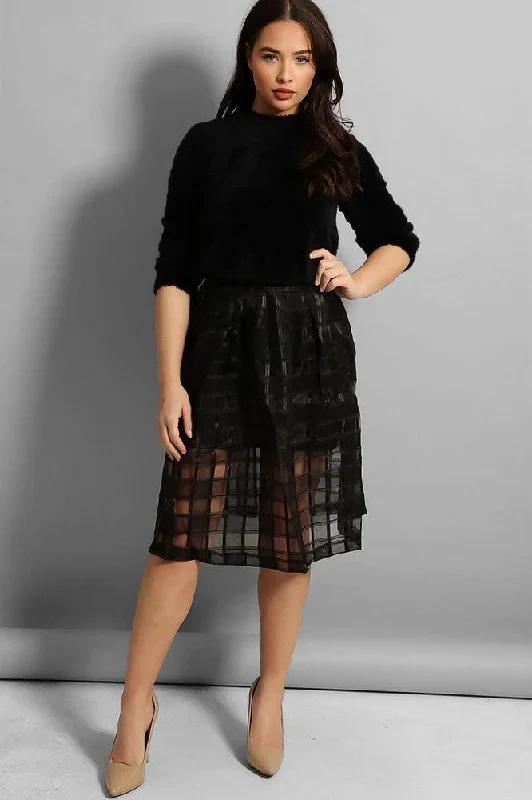 Black Cage Net Midi Skirt