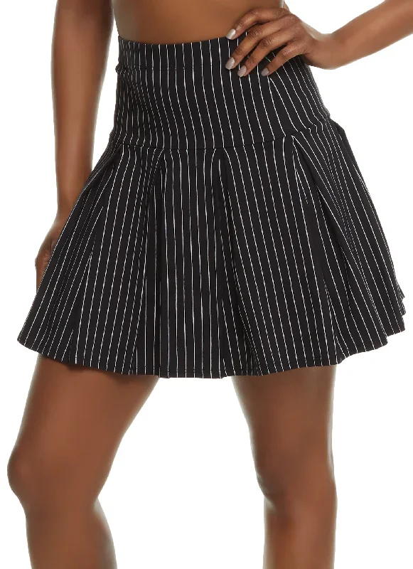 Pinstripe High Waist Pleated Skirt