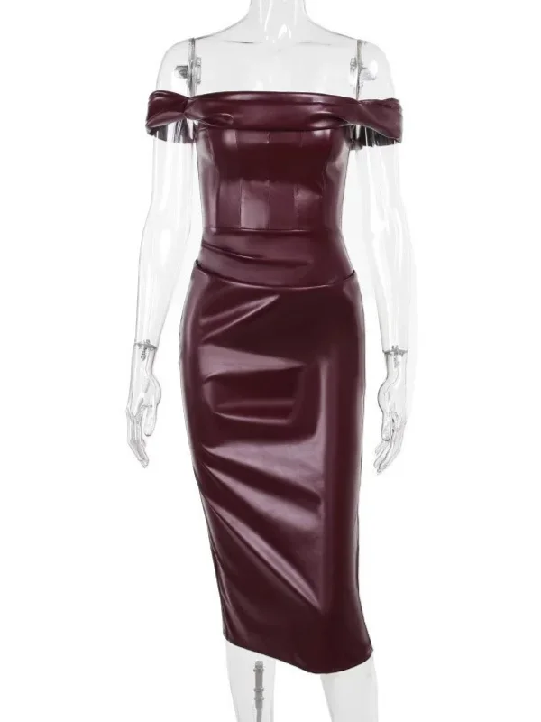 blaine-off-shoulder-ruched-leather-dress