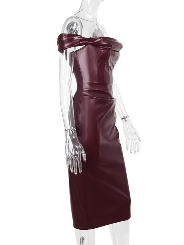 blaine-off-shoulder-ruched-leather-dress