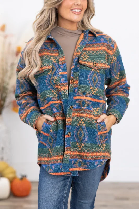 blue-and-neon-orange-aztec-print-shacket