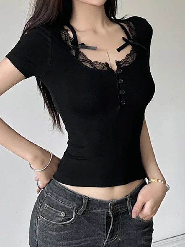 bow-accent-lace-trim-half-button-plain-slim-fit-crop-top