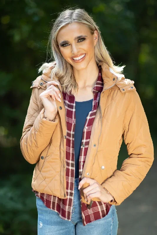 burgundy-and-beige-plaid-button-up-top