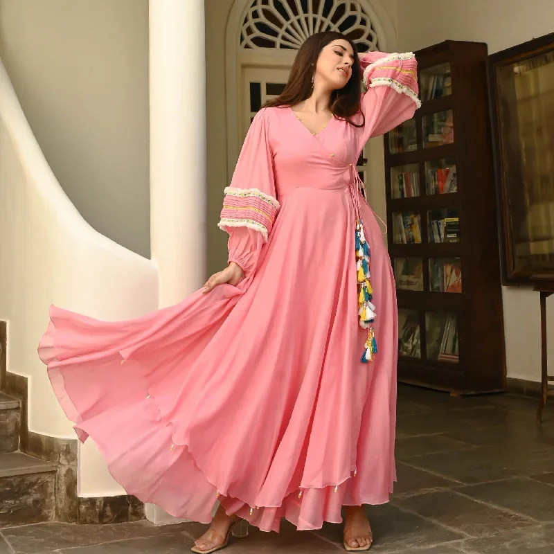 Bunaai Calm Pink Tassels Cotton Dress