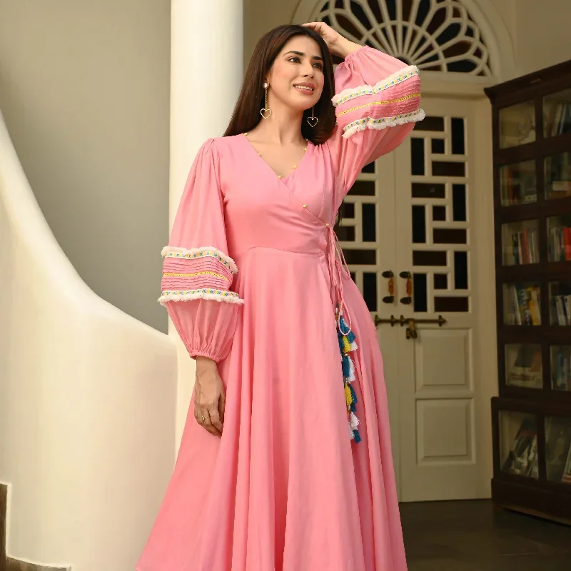 calm-pink-tassels-cotton-dress-for-women-online