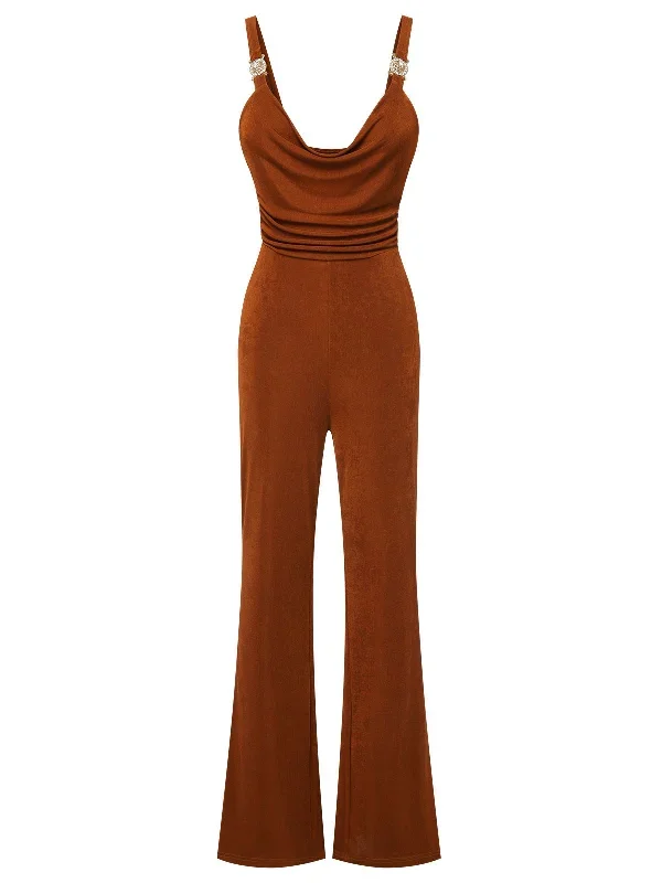 Caramel Colour 1930s Solid Cowl Neck Strap Jumpsuit