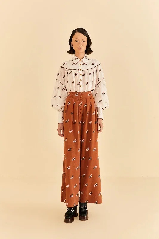 Caramel Embroidered Horses Pants