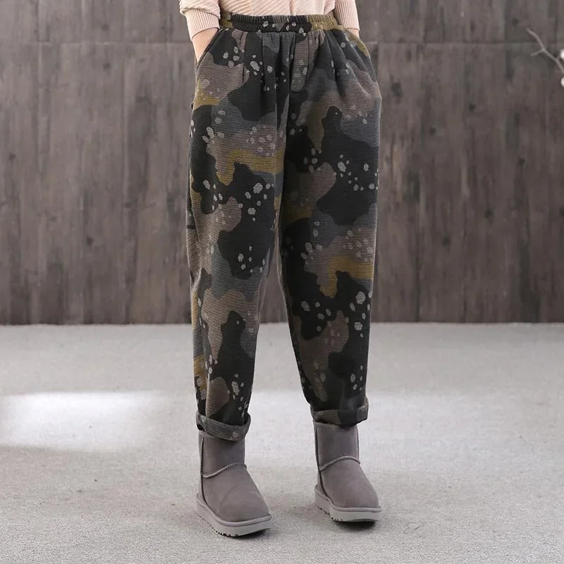 Classy dotted Camouflage harem pants oversized elastic waist harem pants thick Cotton shorts