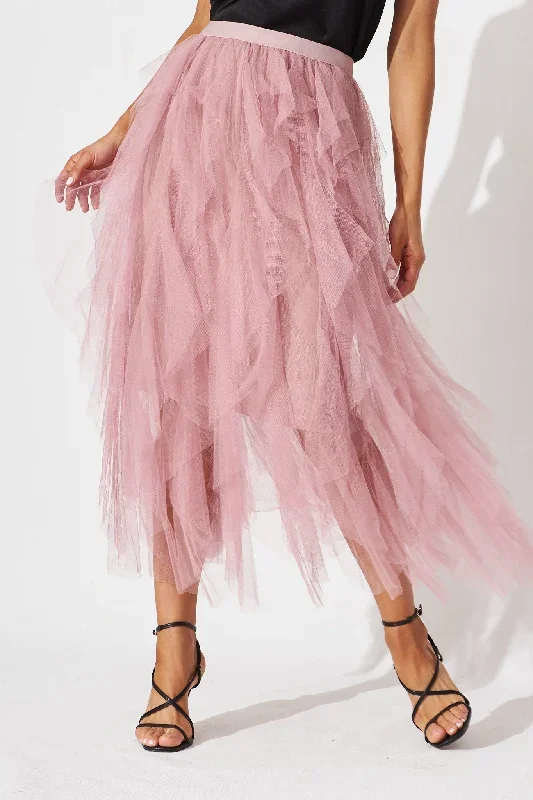 Cleef Midi Tulle Skirt In Pink