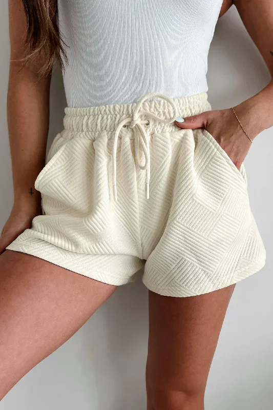 Couch Casual Geometric Textured Lounge Shorts (Cream)