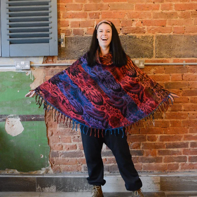 Vegan "Wool" Cowl Neck Poncho - Nature Patterns