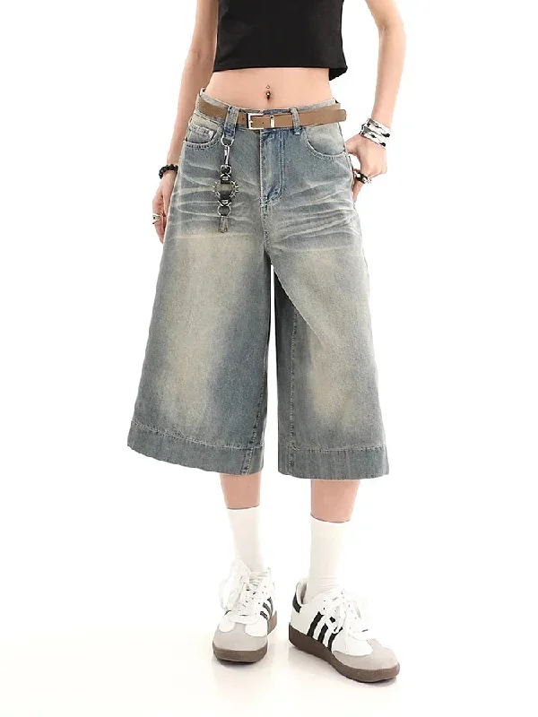 Y2K Streetwear Baggy Wide Leg Cropped Jeans