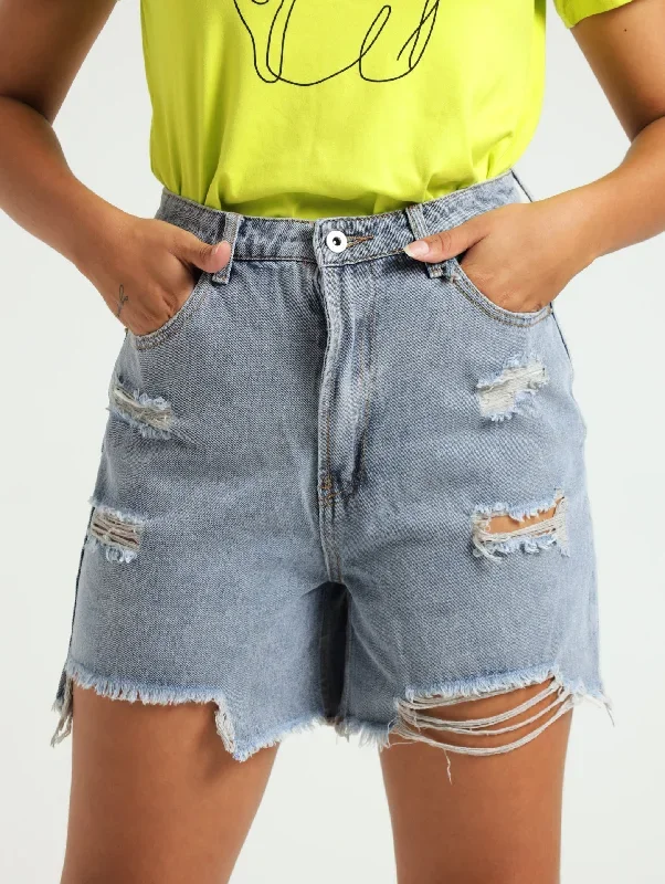 Denim Abraised Shorts