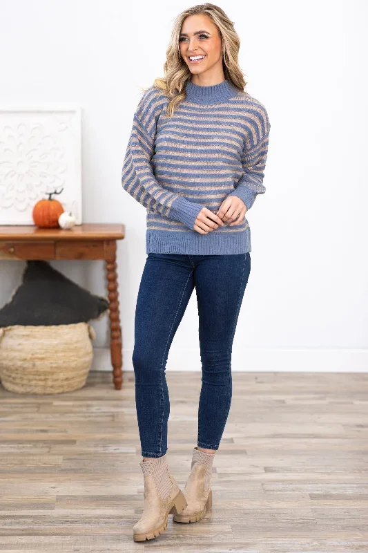 dusty-blue-and-tan-stripe-mock-neck-sweater