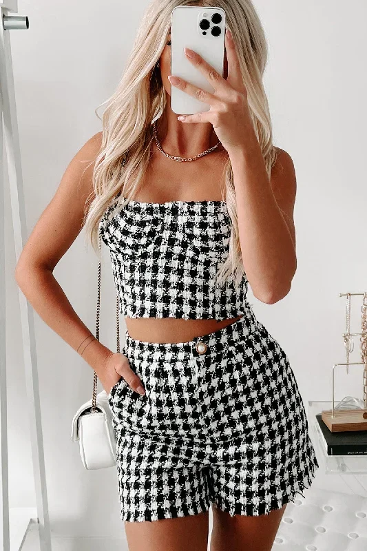 Exchanging Glances Houndstooth Crop Top (Black)