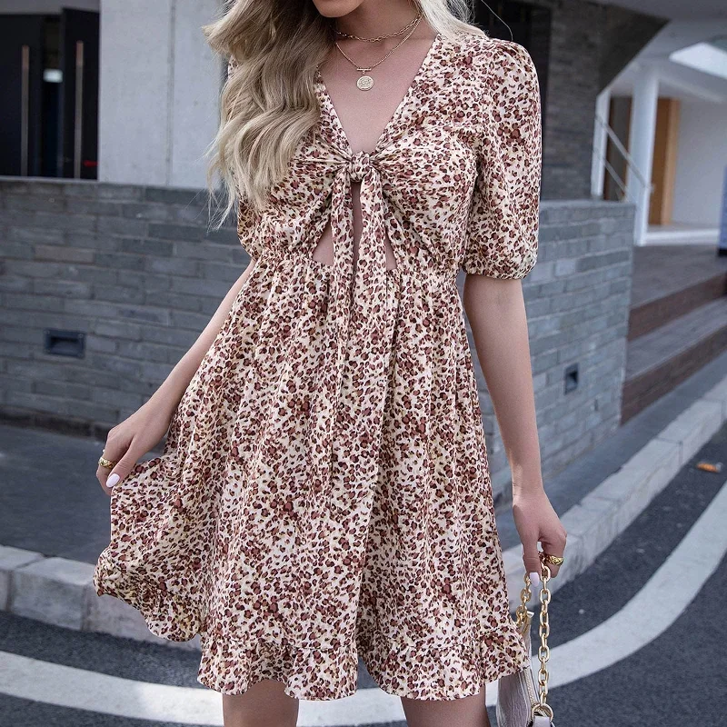 JuliaFashion-Floral Ruffles Sexy V-Neck Boho Dress