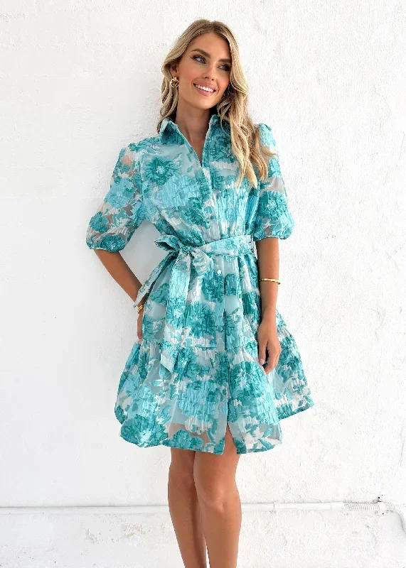 Glazer Dress - Aqua Jacquard