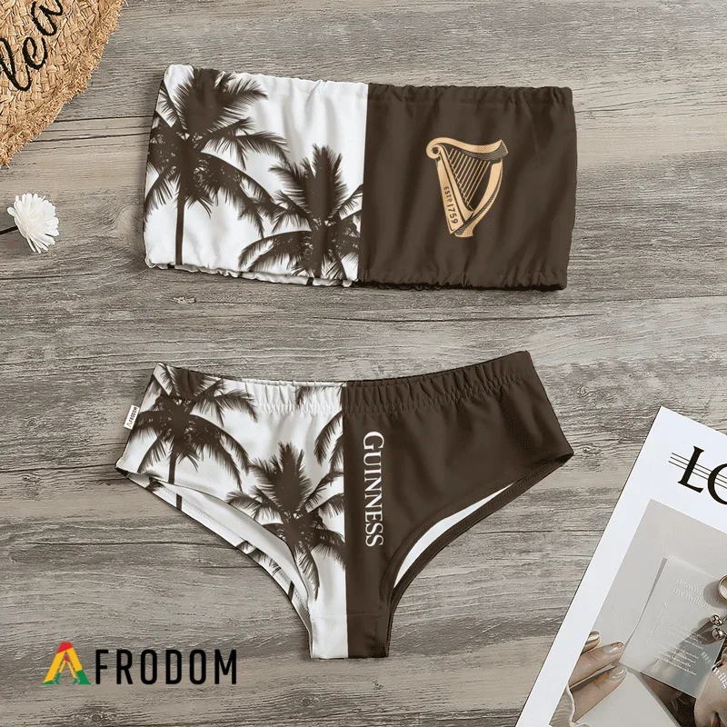 Guinness Beer Coconut Trees Strapless Bandeau Bikini Swimsuit