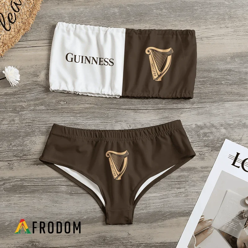 Half And Half Guinness Beer Strapless Bandeau Bikini Swimsuit