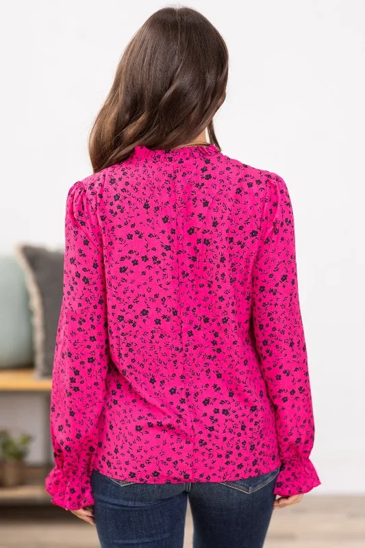 hot-pink-and-black-ditsy-floral-print-top