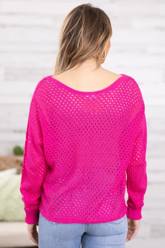 hot-pink-open-knit-sweater