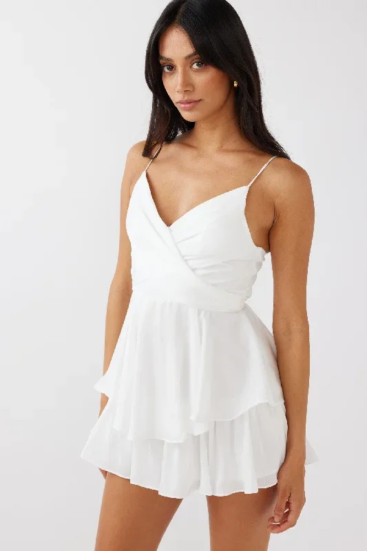 It's Complicated Crossover Bodice Flounce Romper White