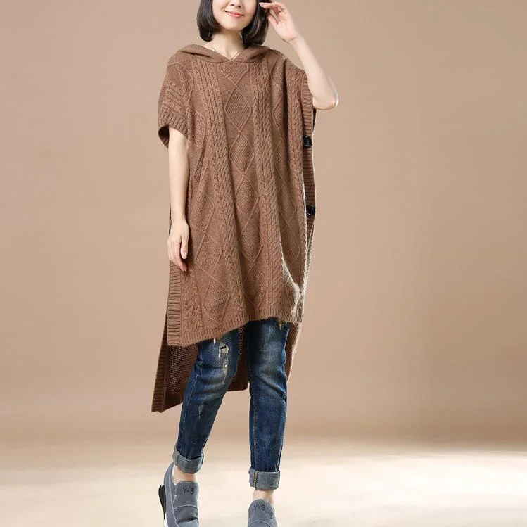 Khaki knitted dresses asymetrical sweaters women