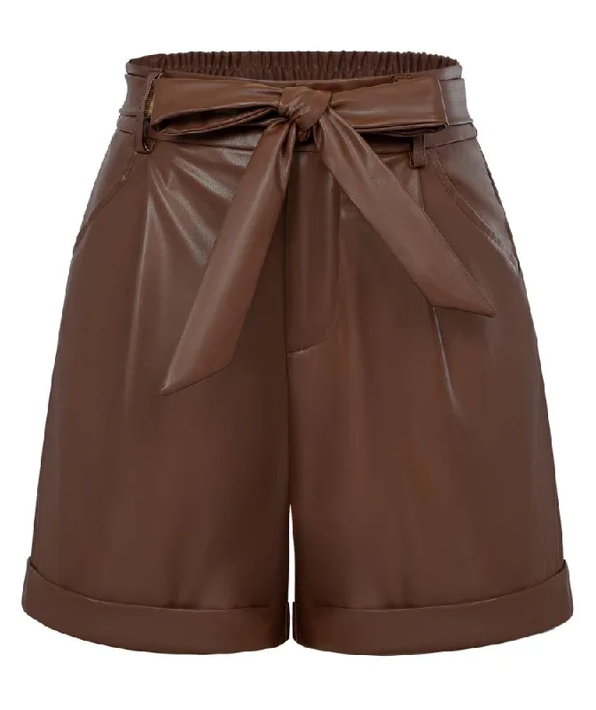 Seckill OfferLeather High Waist Bow Elasticated Waist Shorts