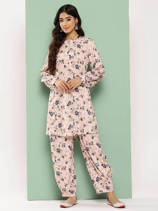 Light Peach Crepe Digital Printed Co-ords Set