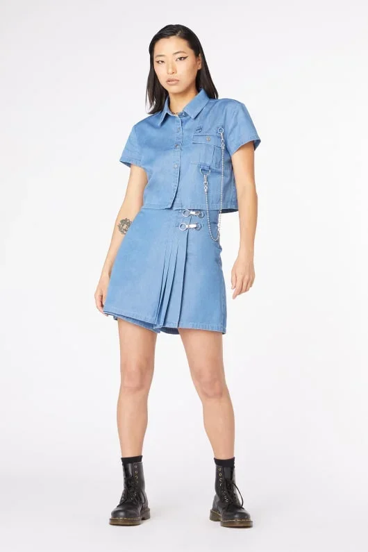 Liz Pleated Mini Denim Skort