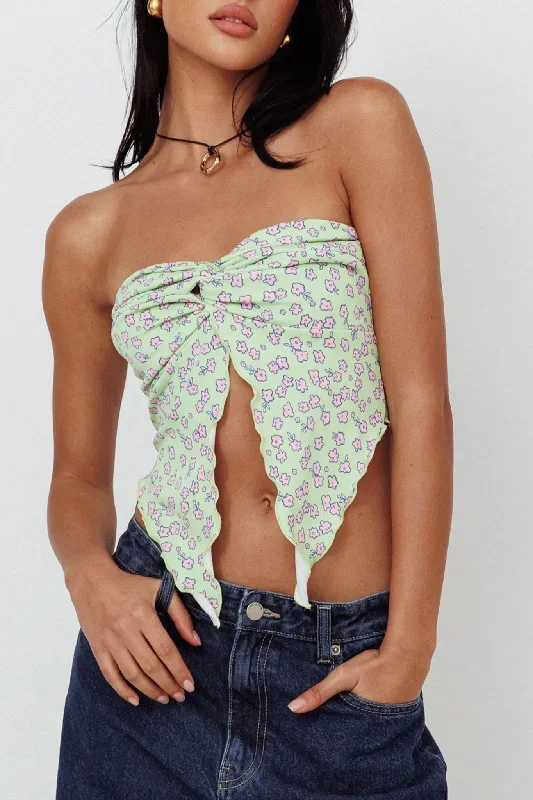 Lulu Strapless Crop Top Lime/Pink