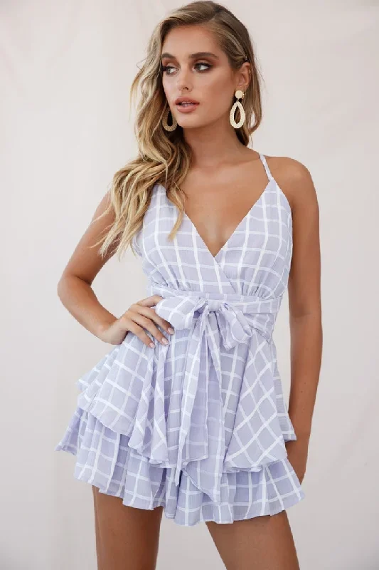 maddox-fit-flare-cami-strap-romper-lavender-checker-print