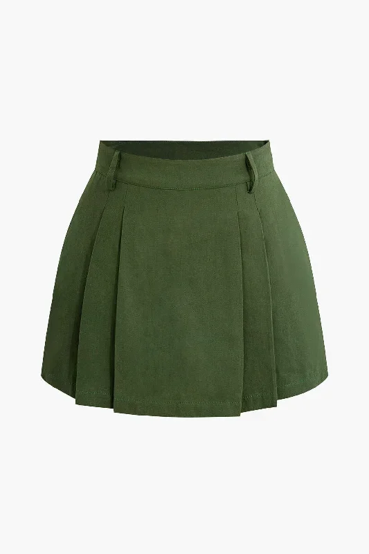 Zipper Back Pleated Mini Skort