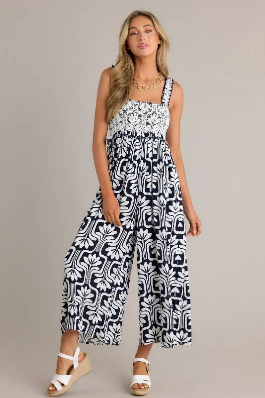 Midnight Oasis Black Tropical Print Jumpsuit