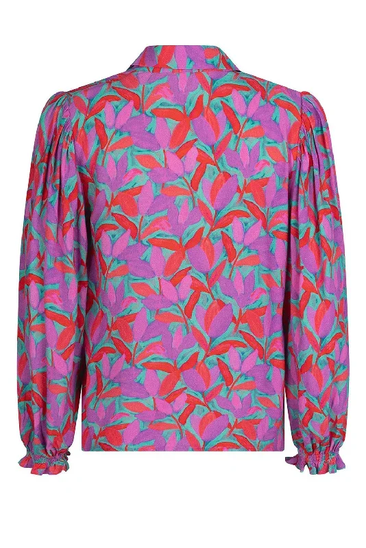 multicolour-plus-size-floral-print-ruffled-puff-sleeve-shirt