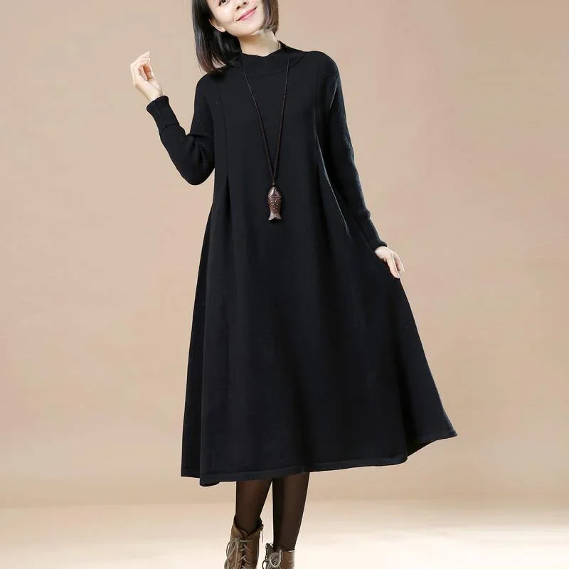 New black sweater dresses Loose fitting pullover sweater boutique baggy sweater gown spring dresses