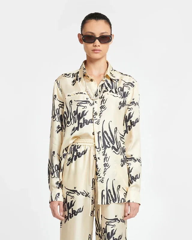 Sabrin - Printed Twill Silk Shirt - Calligraphy Creme