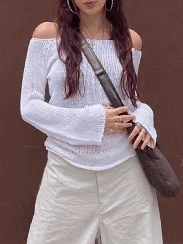 Off Shoulder Long Sleeve Knit Top