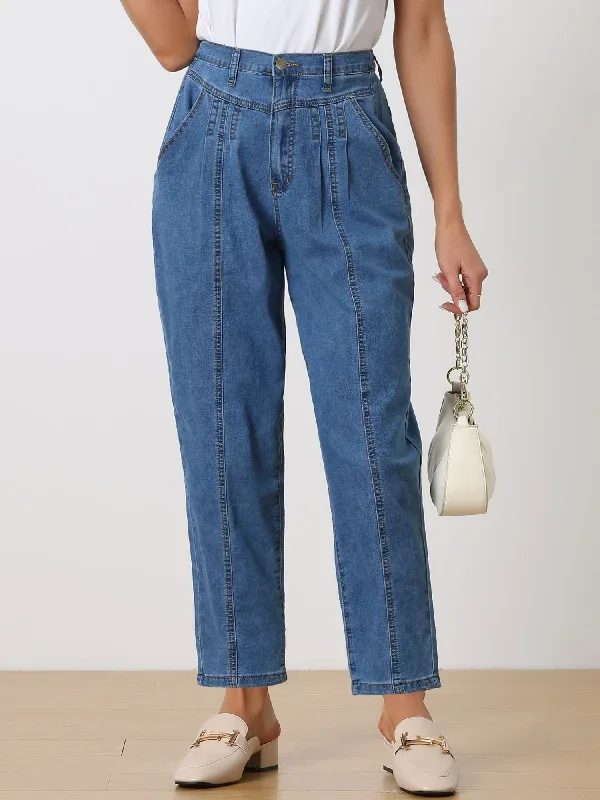 Casual High Elastic Denim Pants Stretchy Tapered Mom Jeans