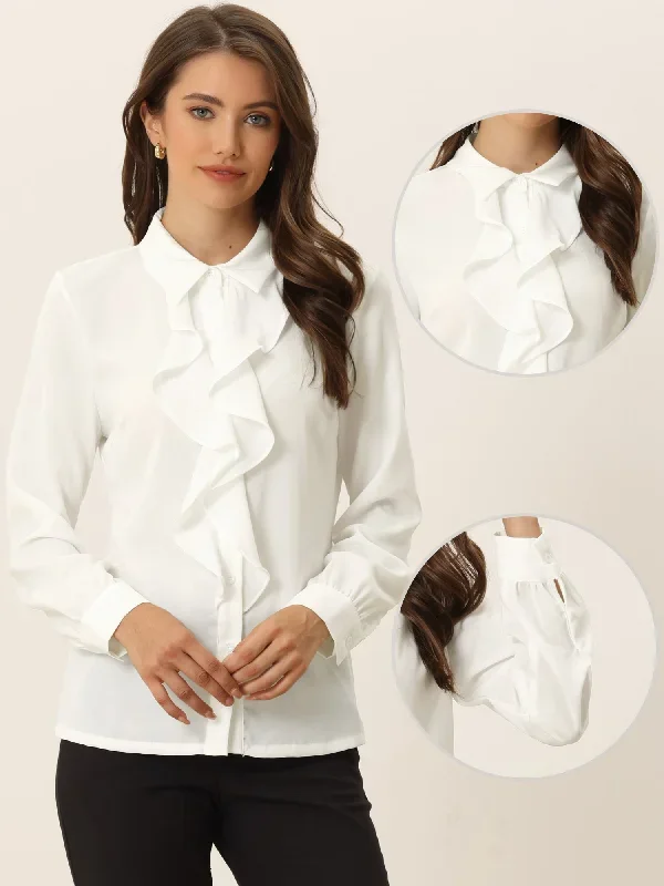 Lotus Ruffled Work Collar Neck Long Sleeve Vintage Blouse